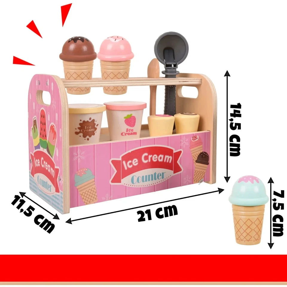giocattolo in legno "la mia gelateria" set gioco gelati con accessori e dolci