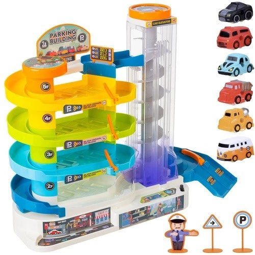 Grande Garage 4 piani set gioco garage pista macchine per bambini con 6 veicoli
