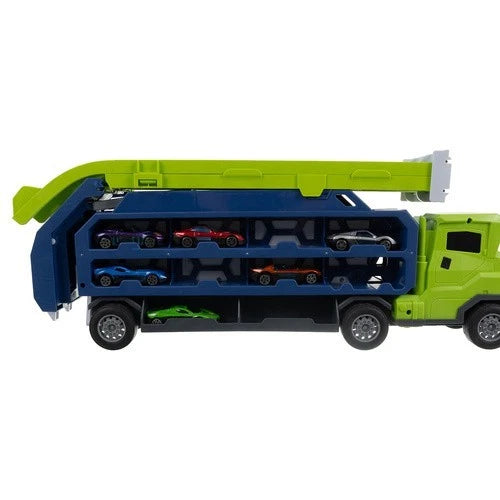 Camion giocattolo bambini con 6 auto in metallo a retrocarica pista garage gioco
