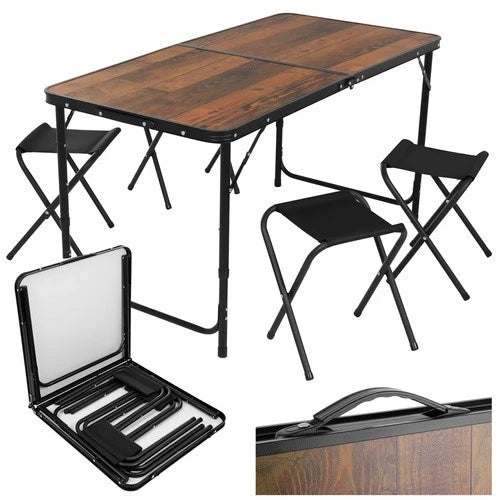 Tavolo campeggio pic nic+ 4 sgabelli richiudibile a valigetta altezza regolabile