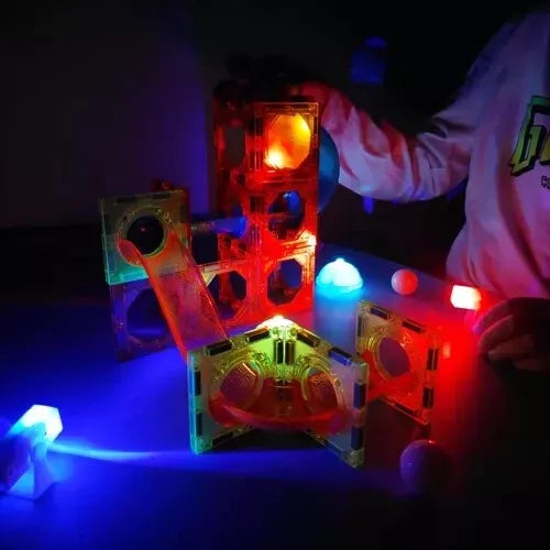 Pista per biglie luminosa 75 elementi gioco biglie costruzioni magnetiche bambini