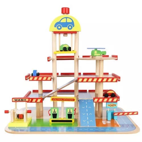 Garage in legno per bambini +veicoli 3 piani set gioco garage pista macchine