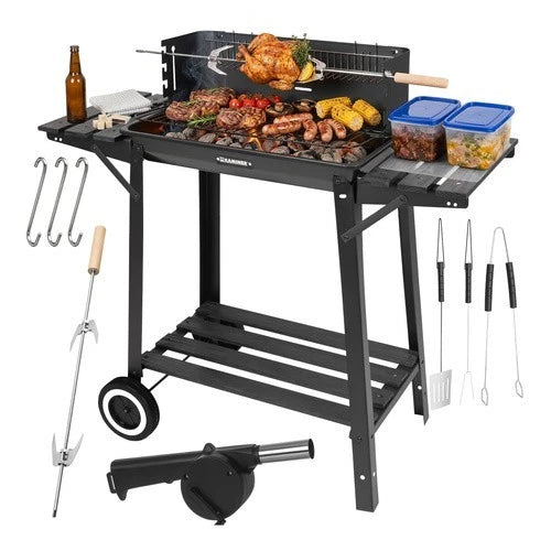 bbq barbecue a carbone carbonella da giardino grill regolabile ripiani spiedo e tanti accessori