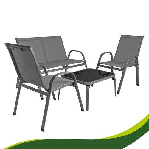 SET mobili DA GIARDINO TERRAZZO 4 POSTI sedie tavolo panca divano in acciaio