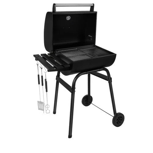 barbecue a carbonella bbq da giardino + accessori e soffiatore con termometro