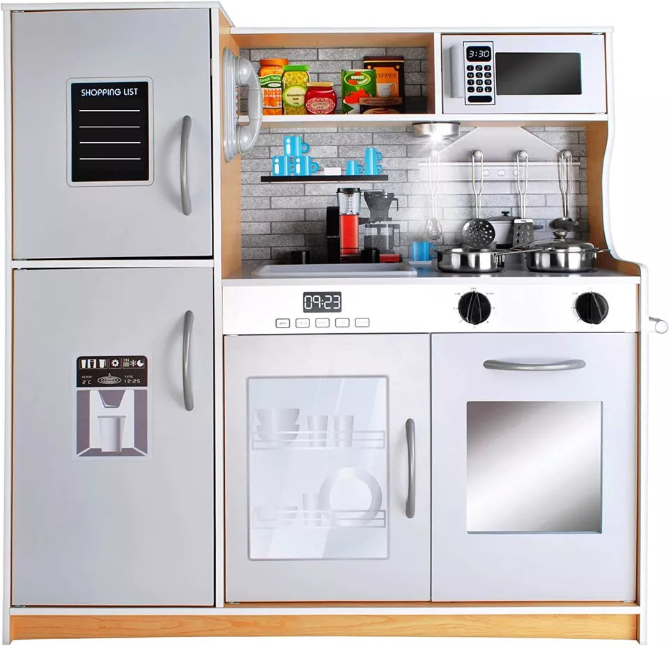 CUCINA PER BAMBINI IN LEGNO CUCINA GRANDE con FRIGO FORNO ACCESSORI e luce