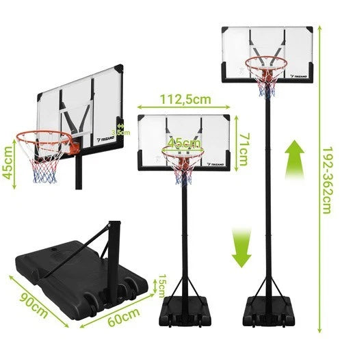 canestro da basket con piantana altezza regolabile max 305 cm anello regolamentare 45 cm