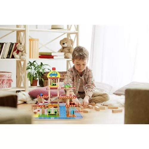 Garage in legno per bambini +veicoli 3 piani set gioco garage pista macchine