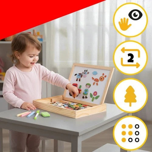 lavagna per bambini magnetica IN LEGNO bifacciale gessetti pennarelli accessori