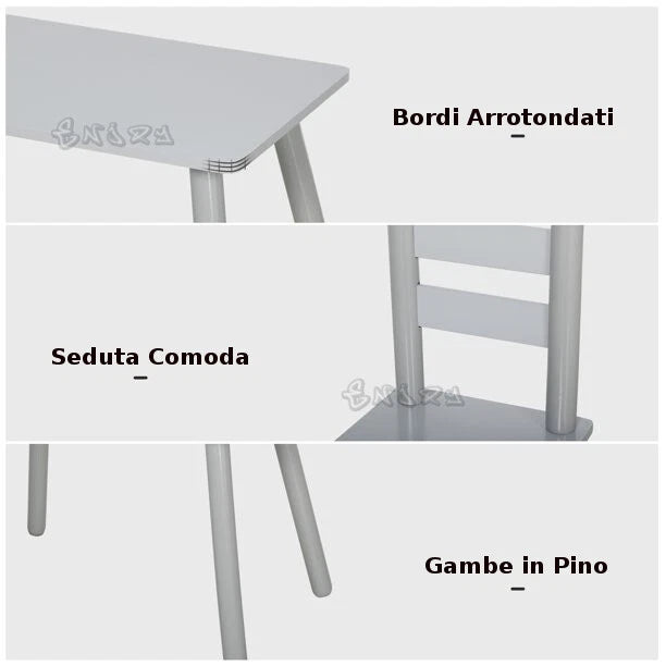 TAVOLO PER BAMBINI In LEGNO + 2 SEDIE TAVOLINO DA GIOCO E STUDIO camera bambini