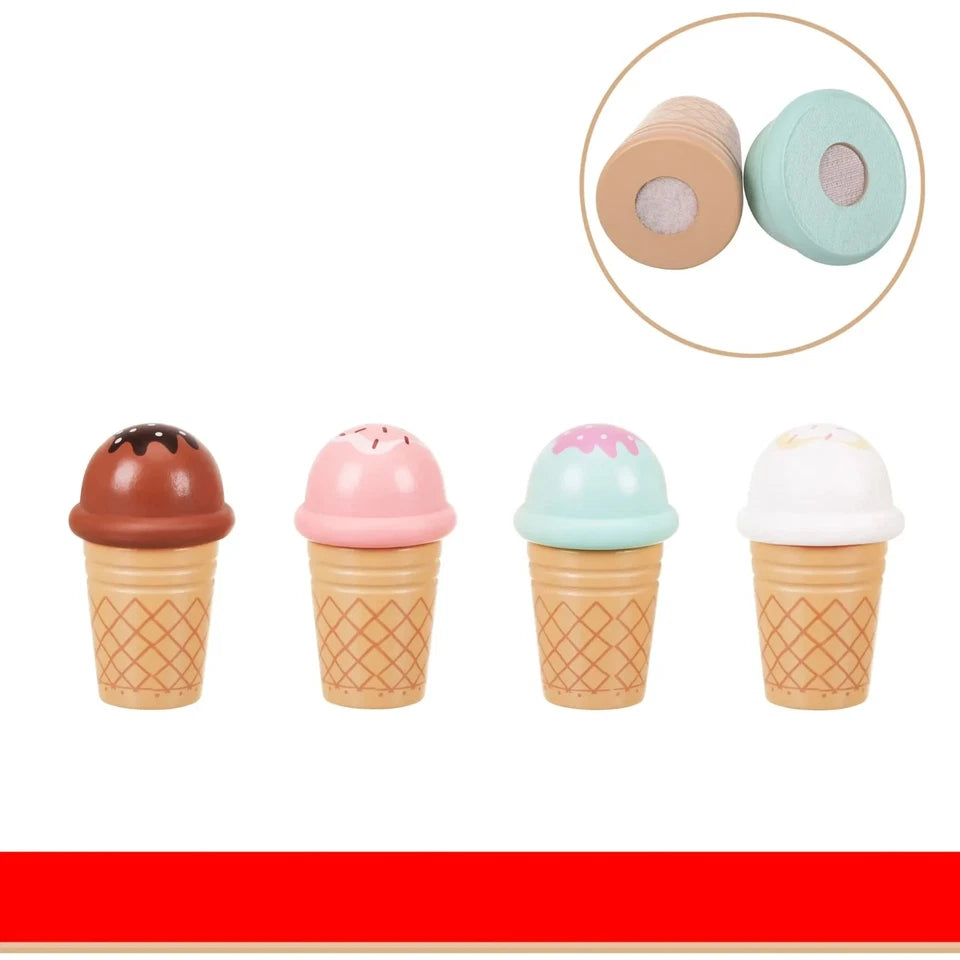 giocattolo in legno "la mia gelateria" set gioco gelati con accessori e dolci