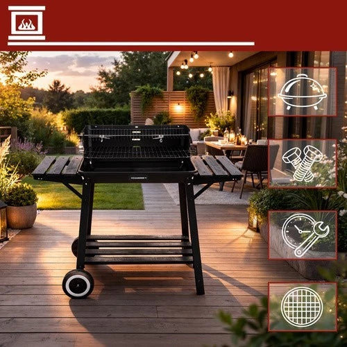 bbq barbecue a carbone carbonella da giardino grill regolabile ripiani spiedo e tanti accessori