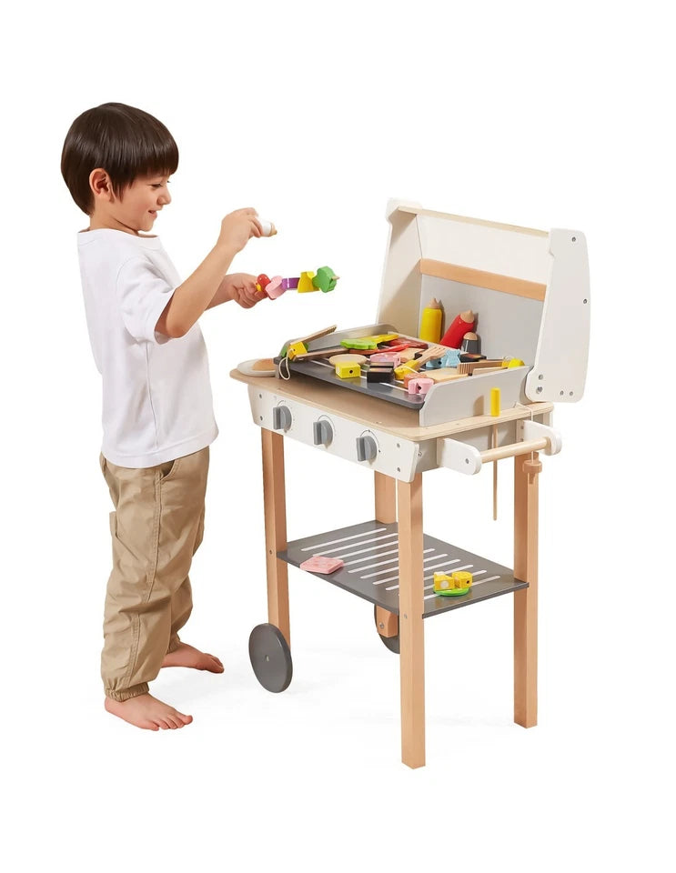 barbecue giocattolo in legno set bbq gioco con cibo e accessori per bambini