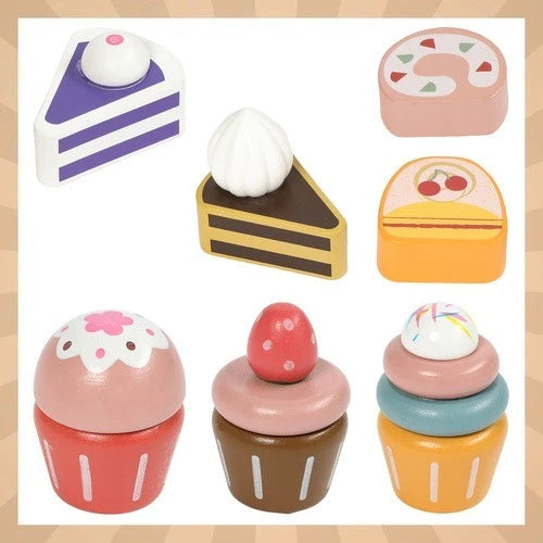Gioco Pasticcere Giocattolo in legno dolci e set per il tè bambini + accessori