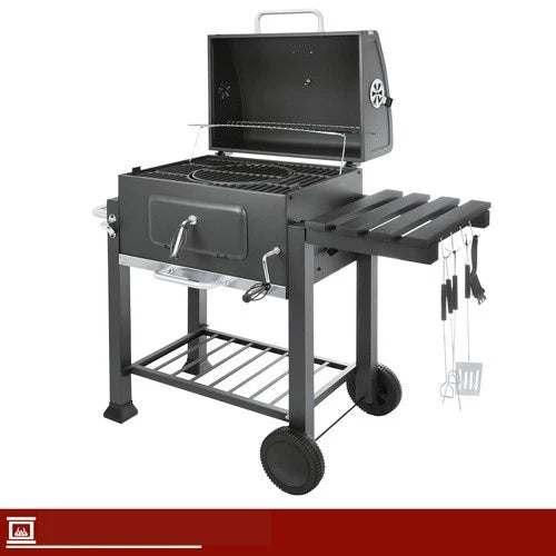 bbq barbecue carbone carbonella griglia ghisa + coperchio soffiatore accessori
