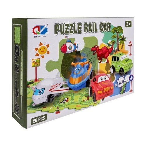 TAPPETO PUZZLE GRANDE 60x45 cm con pista , macchine a batteria e cartelli strada