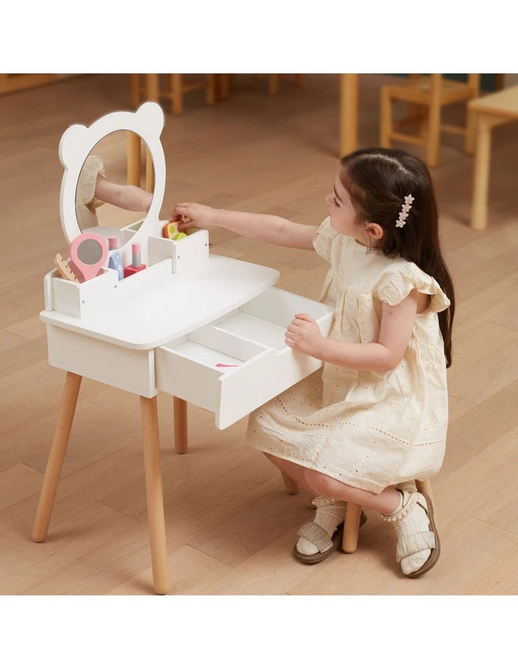 specchiera giocattolo specchio tavolo da trucco e accessori unicorno per bambine in legno
