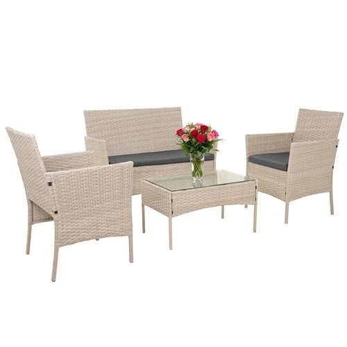 SET DA GIARDINO TERRAZZO 4 POSTI IN ECORATTAN- VARI COLORI- CON CUSCINI