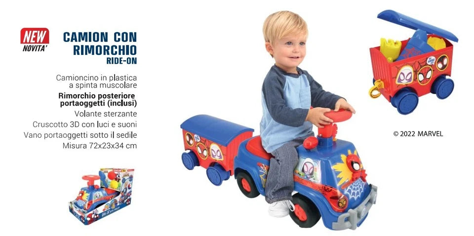 Auto a spinta per bambini disney ride on cavalcabile spiderman uomo ragno con secchiello e palette spiaggia
