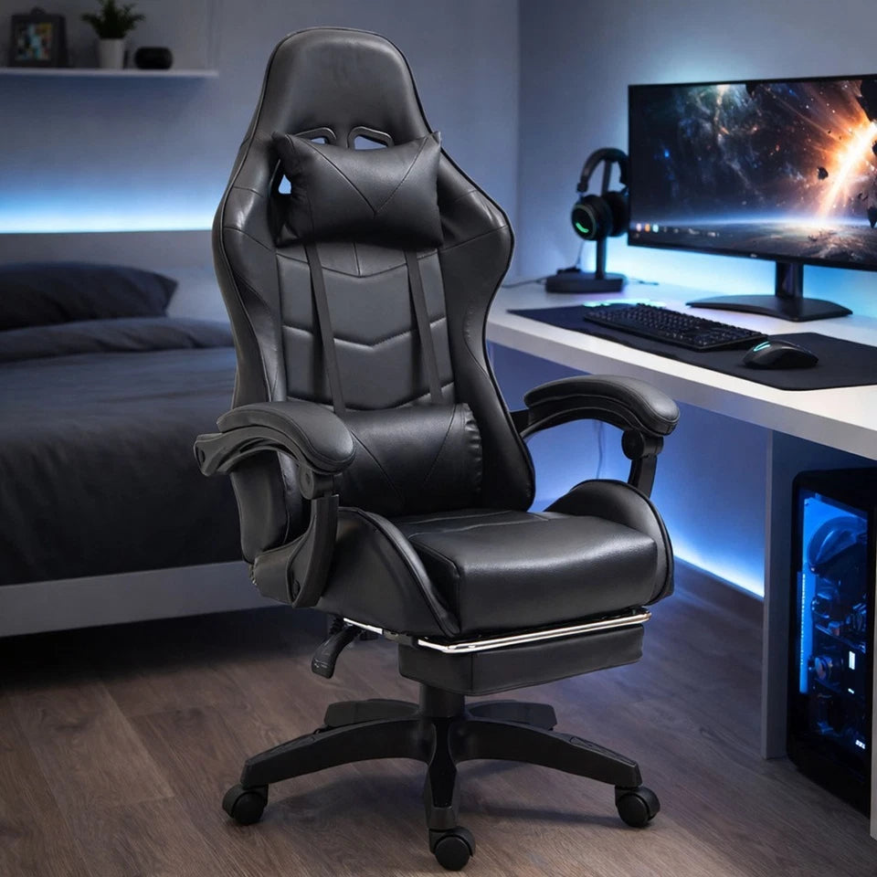 Sedia da Gaming in ecopelle Sedia gioco studio con poggiapiedi reclinabile