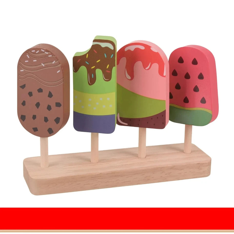 giocattolo in legno "la mia gelateria" set gioco gelati con accessori e dolci
