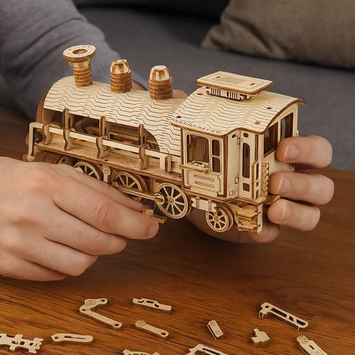 Puzzle 3D in legno modellino treno locomotiva a vapore con tender puzzle legno