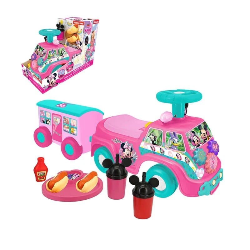Ride on bambini disney auto a spinta cavalcabile minnie con rimorchio e accessori