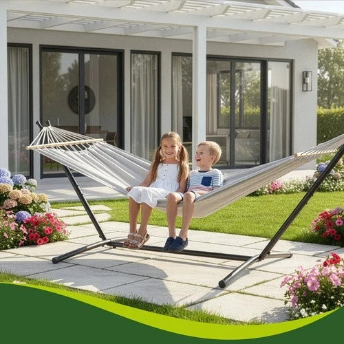 Amaca da giardino per 2 persone portata 250 kg con supporto in metallo