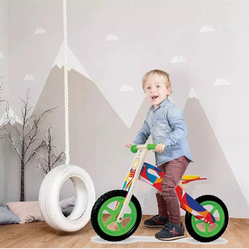 Bicicletta in LEGNO  SENZA PEDALI MOTO CAVALCABILE EQUILIBRIO BICI PRIMI PASSI