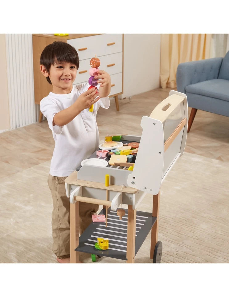 barbecue giocattolo in legno set bbq gioco con cibo e accessori per bambini