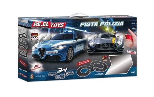 Pista elettrica 3 metri pista auto della polizia con alimentatore 2 telecomandi 2 auto con luci