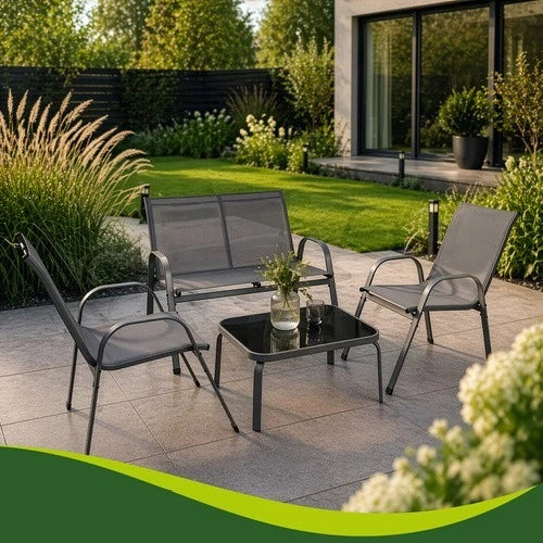 SET mobili DA GIARDINO TERRAZZO 4 POSTI sedie tavolo panca divano in acciaio