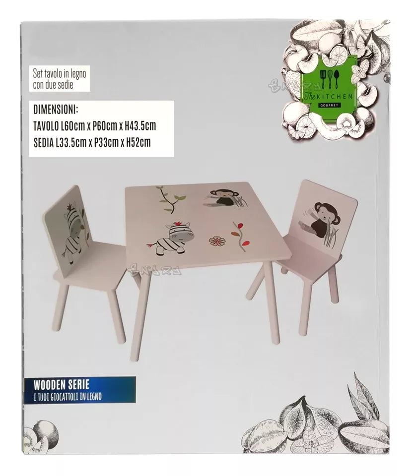 TAVOLO PER BAMBINI In LEGNO + 2 SEDIE TAVOLINO DA GIOCO E STUDIO camera bambini