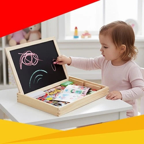 lavagna per bambini magnetica IN LEGNO bifacciale gessetti pennarelli accessori