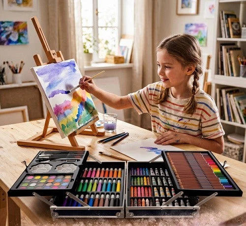 valigetta colori set pittura astronauta per bambini pastelli tempere pennarelli