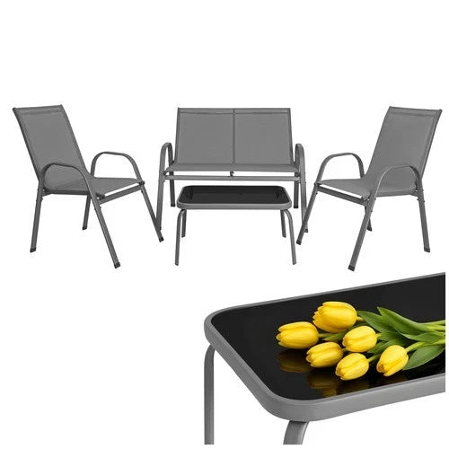 SET mobili DA GIARDINO TERRAZZO 4 POSTI sedie tavolo panca divano in acciaio