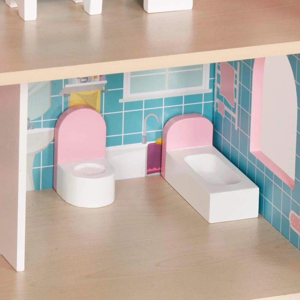 Casa delle Bambole in Legno XXL con luci Led 3 piani con mobili e accessori