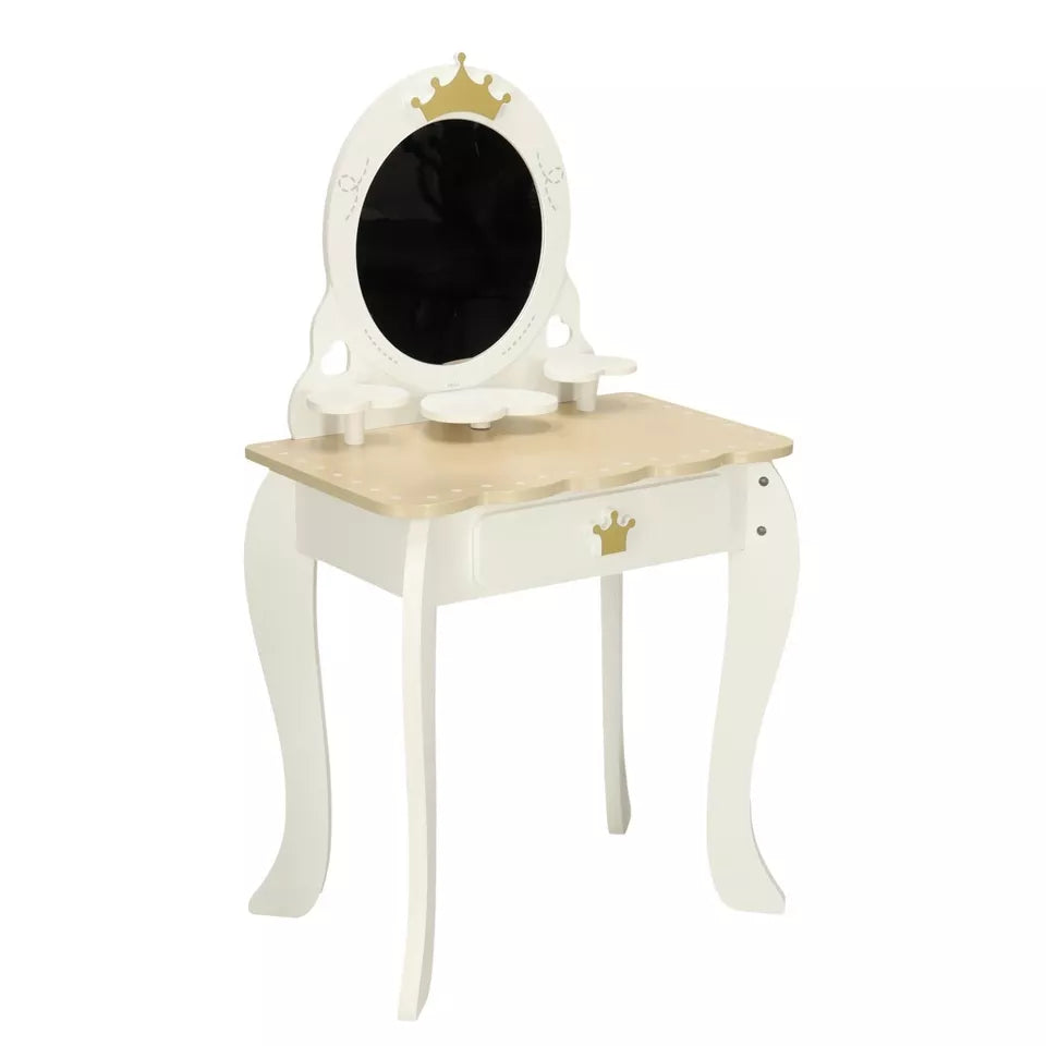Specchiera giocattolo in legno specchio per bambine con accessori e sgabello