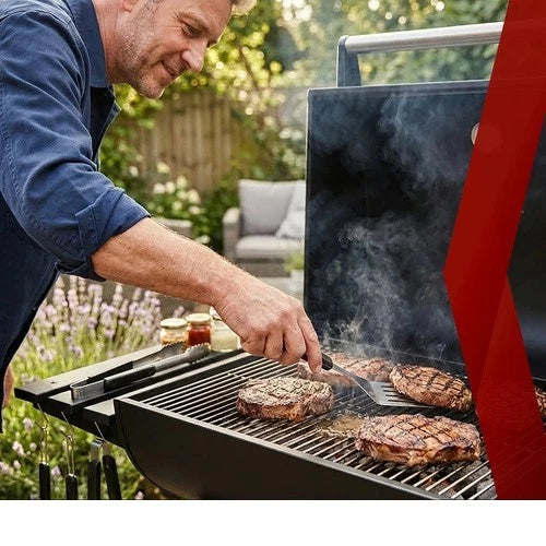 barbecue a carbonella bbq da giardino + accessori e soffiatore con termometro