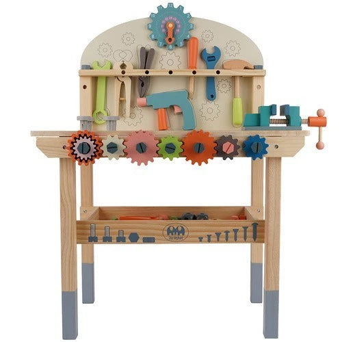 BANCO da lavoro giocattolo in legno con ATTREZZI banchetto bambini GIOCO h.79 cm