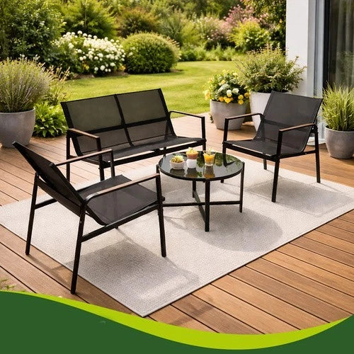 SET DA GIARDINO TERRAZZO 4 POSTI sedie tavolo panca divano in acciaio
