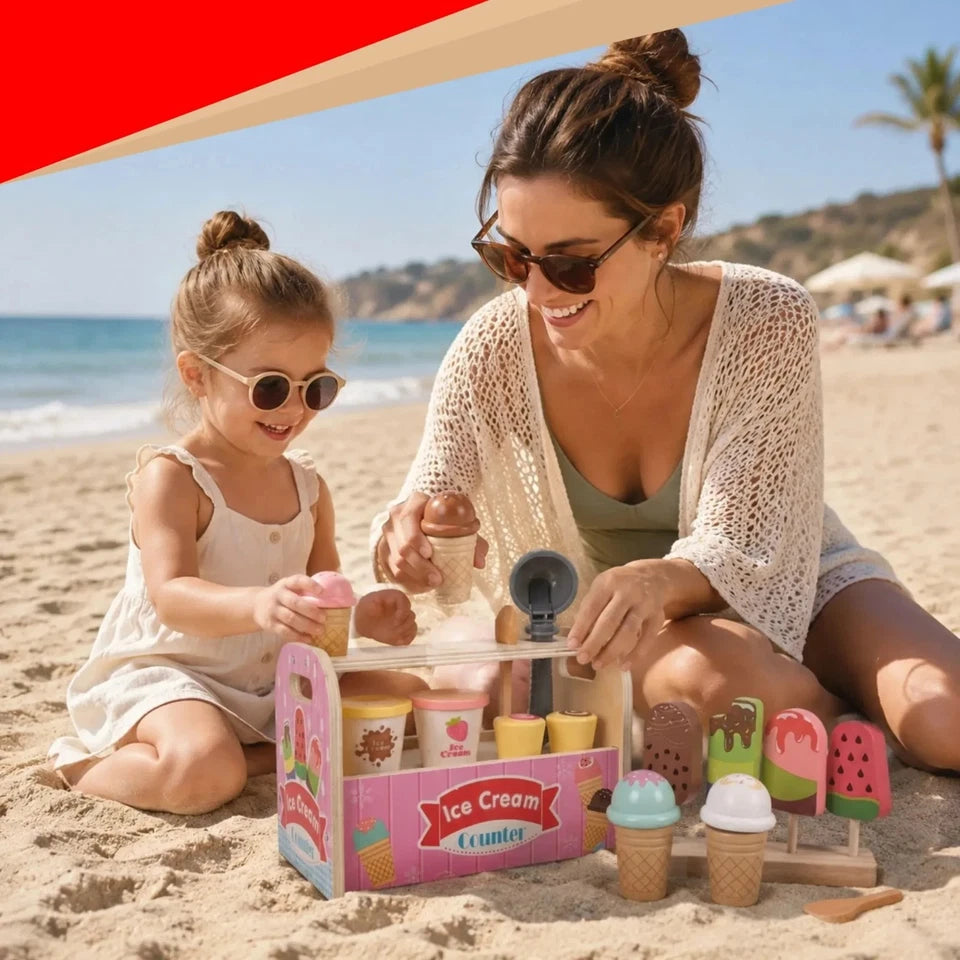 giocattolo in legno "la mia gelateria" set gioco gelati con accessori e dolci