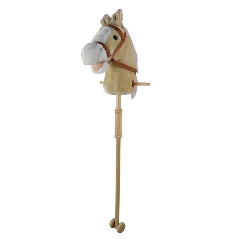 BASTONE CAVALLO A DONDOLO IN LEGNO E PELUCHE CON SUONI altezza 97 cm con ruote