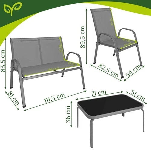 SET mobili DA GIARDINO TERRAZZO 4 POSTI sedie tavolo panca divano in acciaio