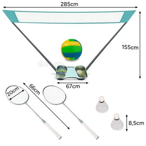 Rete portatile beach volley, badminton h 155 cm, rete tennis beach soccer paddle