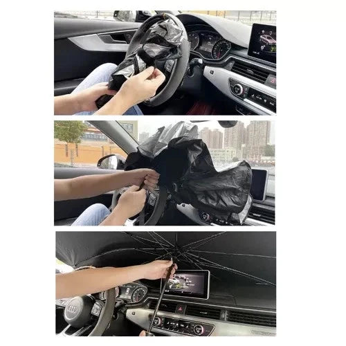 Parasole per Auto Parabrezza Anteriore ad Ombrello Portatile Pieghevole 132x76cm