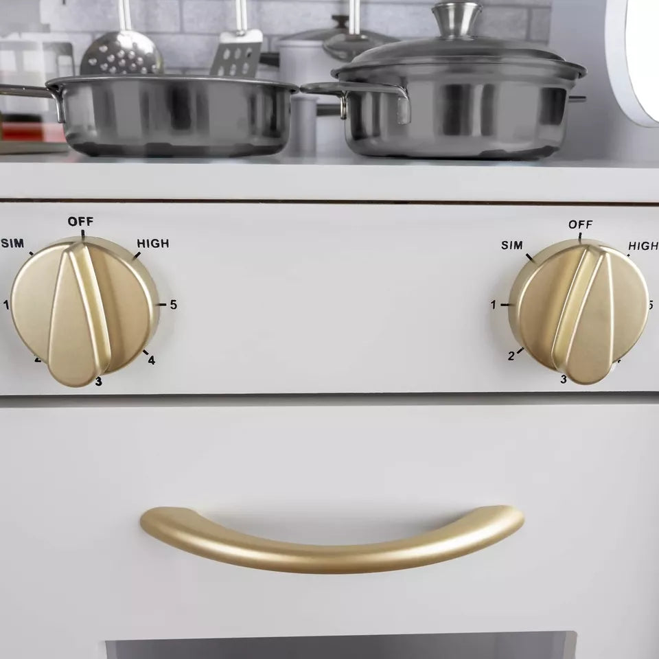 CUCINA PER BAMBINI IN LEGNO BIANCO CUCINA GRANDE con FRIGO FORNO pentole e luci