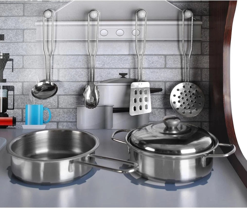 CUCINA PER BAMBINI Moderna IN LEGNO CUCINA con FRIGO FORNO PENTOLE E LUCE