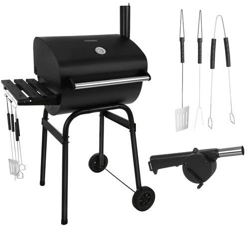 barbecue a carbonella bbq da giardino + accessori e soffiatore con termometro