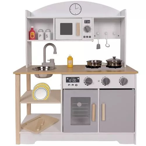 CUCINA PER BAMBINI IN LEGNO con pentole e accessori lavello e forno giocattolo